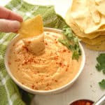 Vegan queso dip on a chip