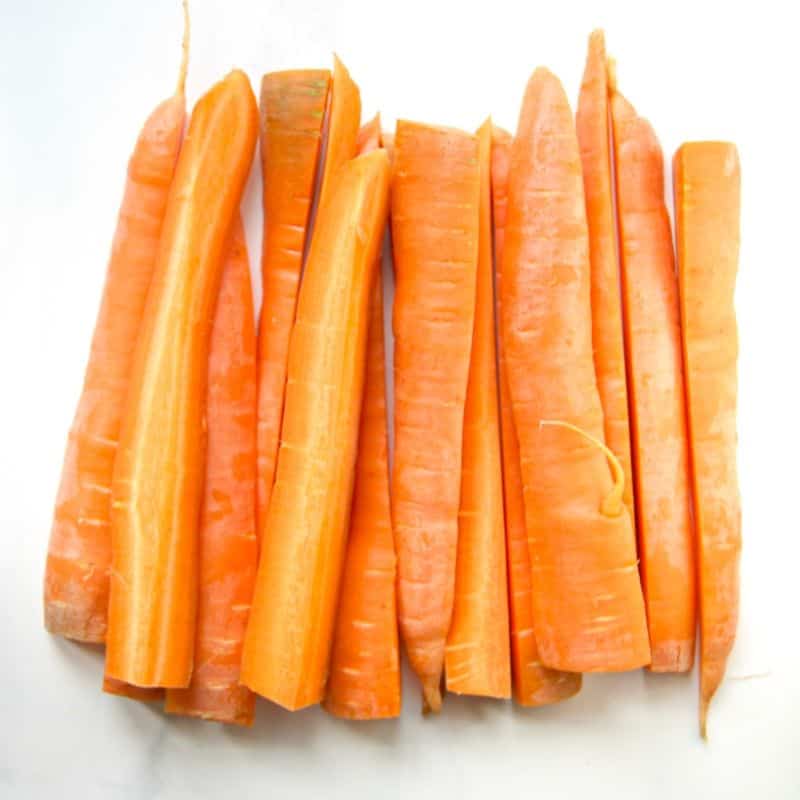 Sliced carrots on the counter.