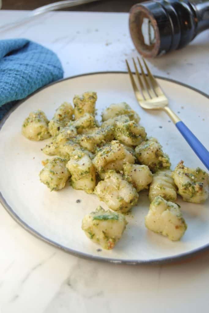 Plate of homemade vegan gnocchi.