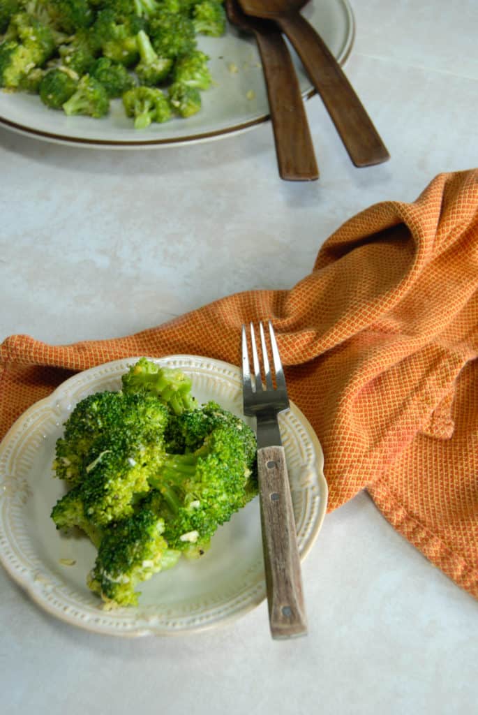 Vegan broccoli side dish on a plate.