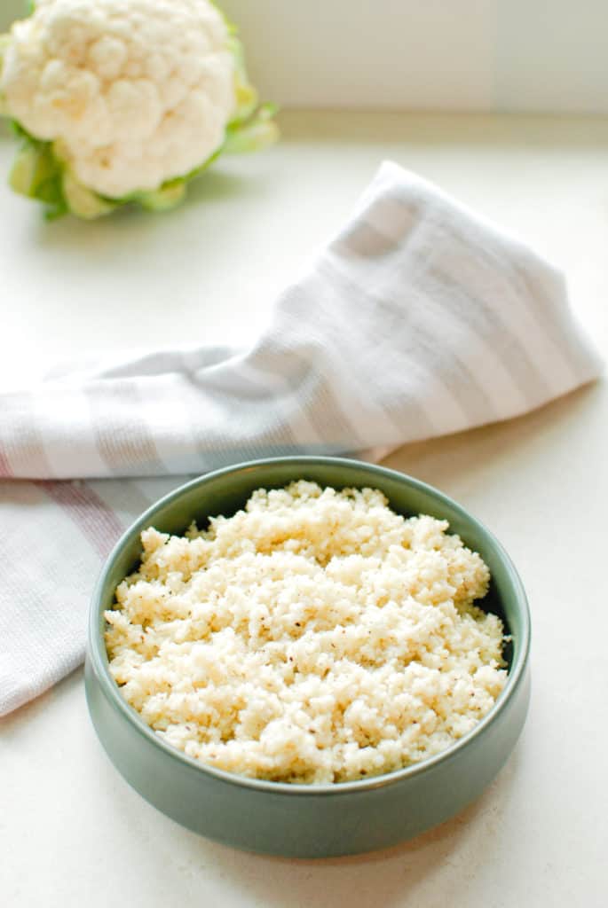 bowl of riced cauliflower.