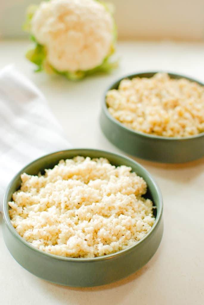 two bowls of cauliflower rice.