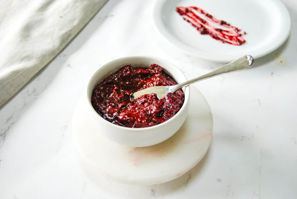 blackberry jam in a serving dish.