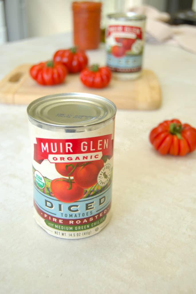 a can of diced and fire roasted tomatoes on the counter
