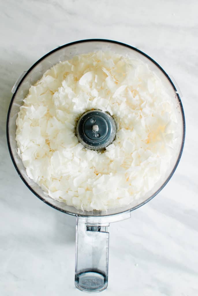 coconut chips in a food processor
