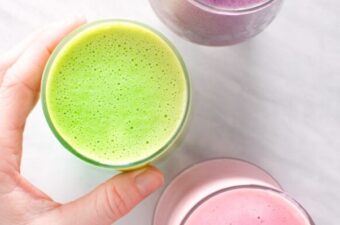 hand reaching for a flax smoothie