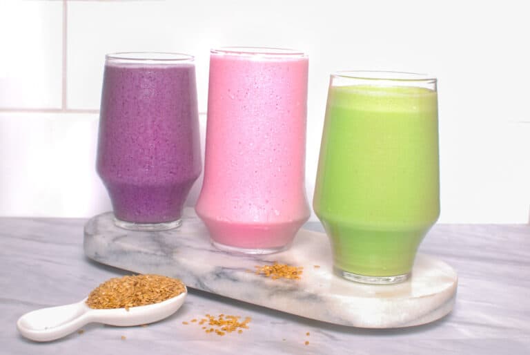 3 Easy Flax Seed Smoothies Berry, Strawberry & Green
