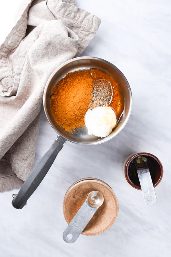 ingredients for golden paste in a pot