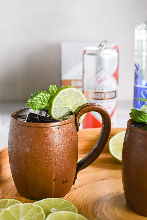 a tequila mule in a mug with condensation