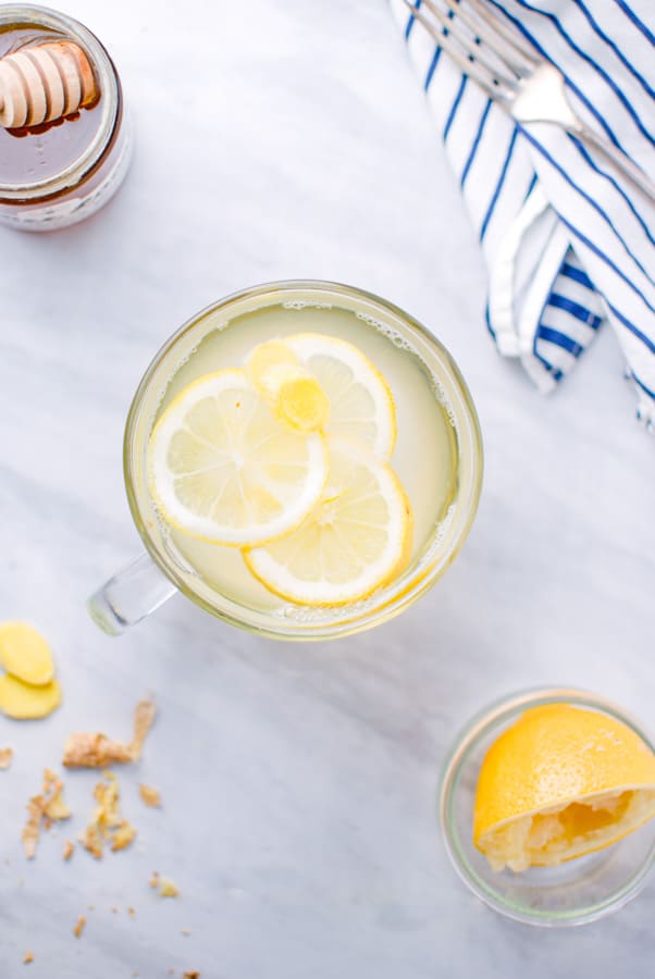 overhead shot of lemon tea