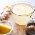 close up shot of lemon tea in a clear mug