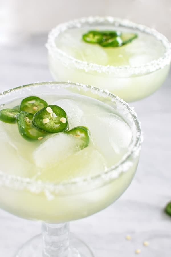 homemade cucumber margaritas with jalapeno