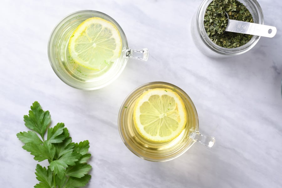 fresh parsley tea in a mug