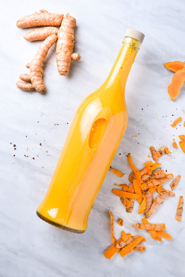 a bottle of homemade turmeric juice