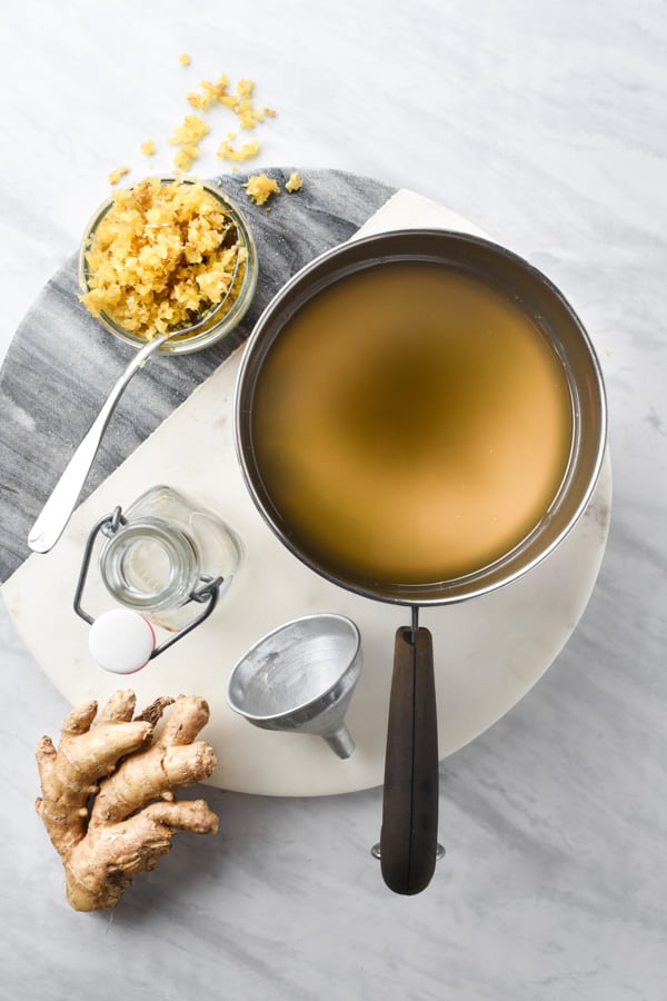 ginger simple syrup in a pot