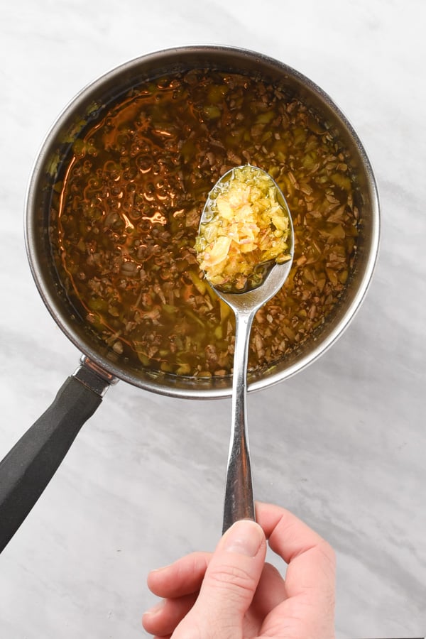 ginger simple syrup after cooking in a pot