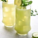 close up shot of two glasses of cucumber juice