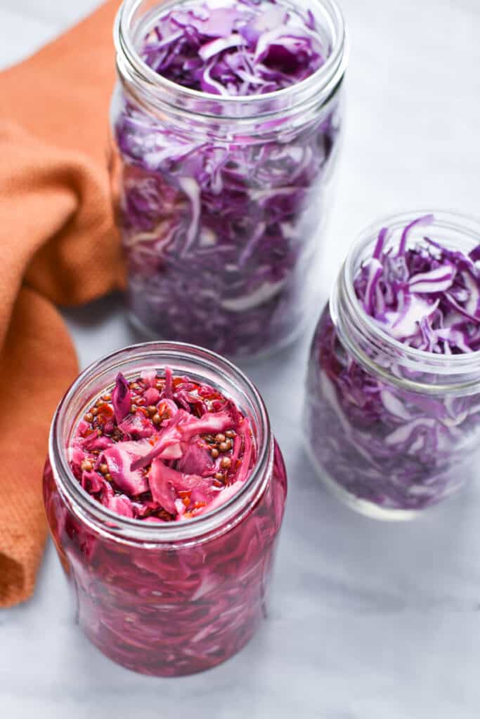3 jars of homemade pickled cabbage