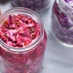 Close up of a jar of pickled cabbage