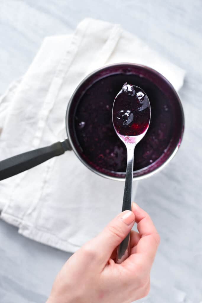 A spoonful of homemade blueberry syrup!