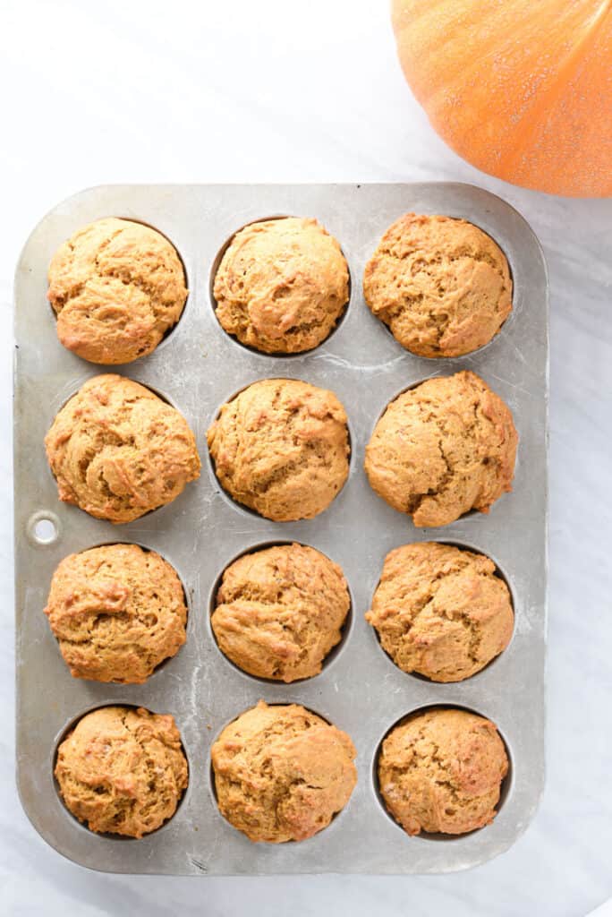 A pan of vegan pumpkin muffins