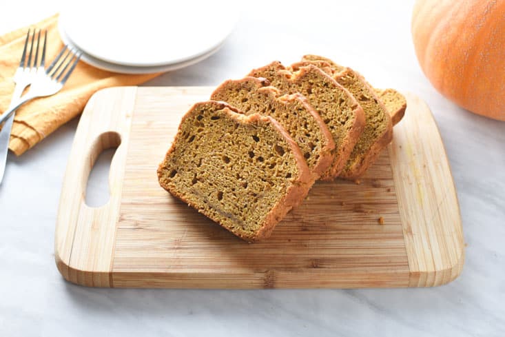 Pumpkin bread on a cutting board