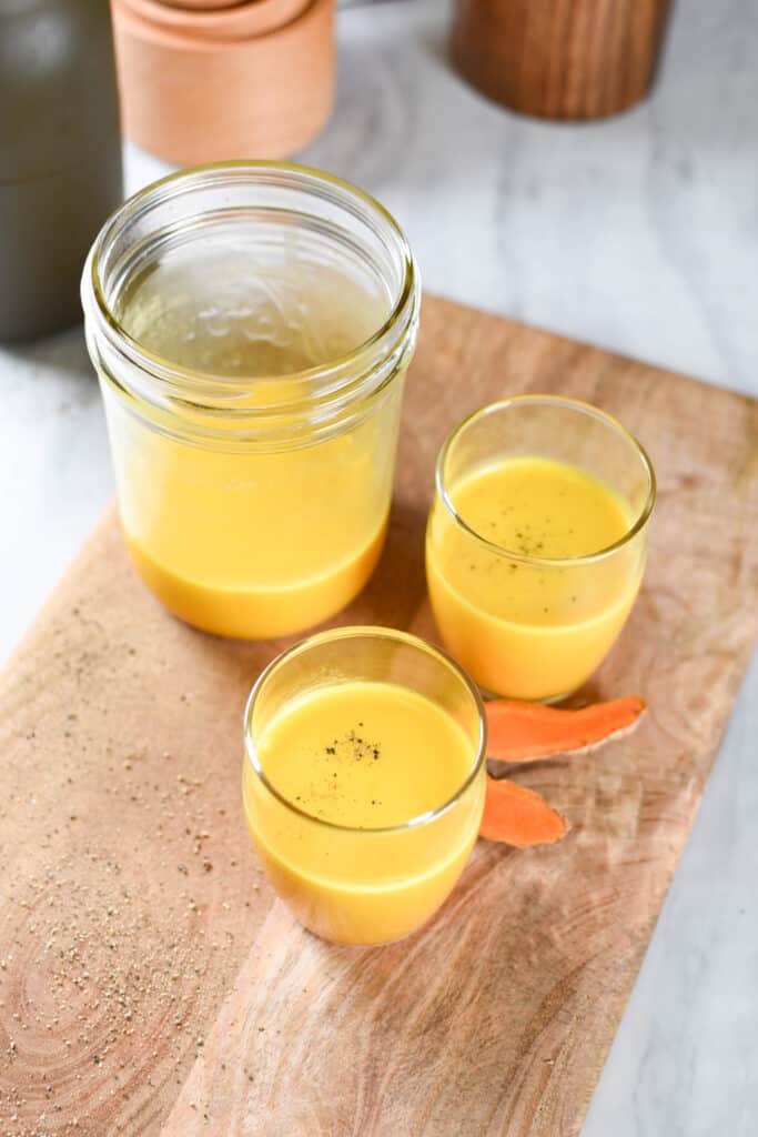 homemade turmeric shots ready to be consumed